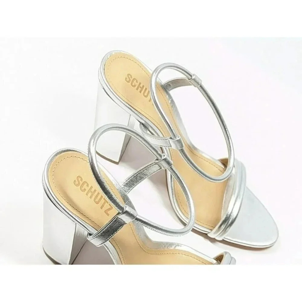 Schutz Women's Pincesa Silver Metallic High-Heel Sandals Size 9.5 B (MSRP $170) - Picture 6 of 10